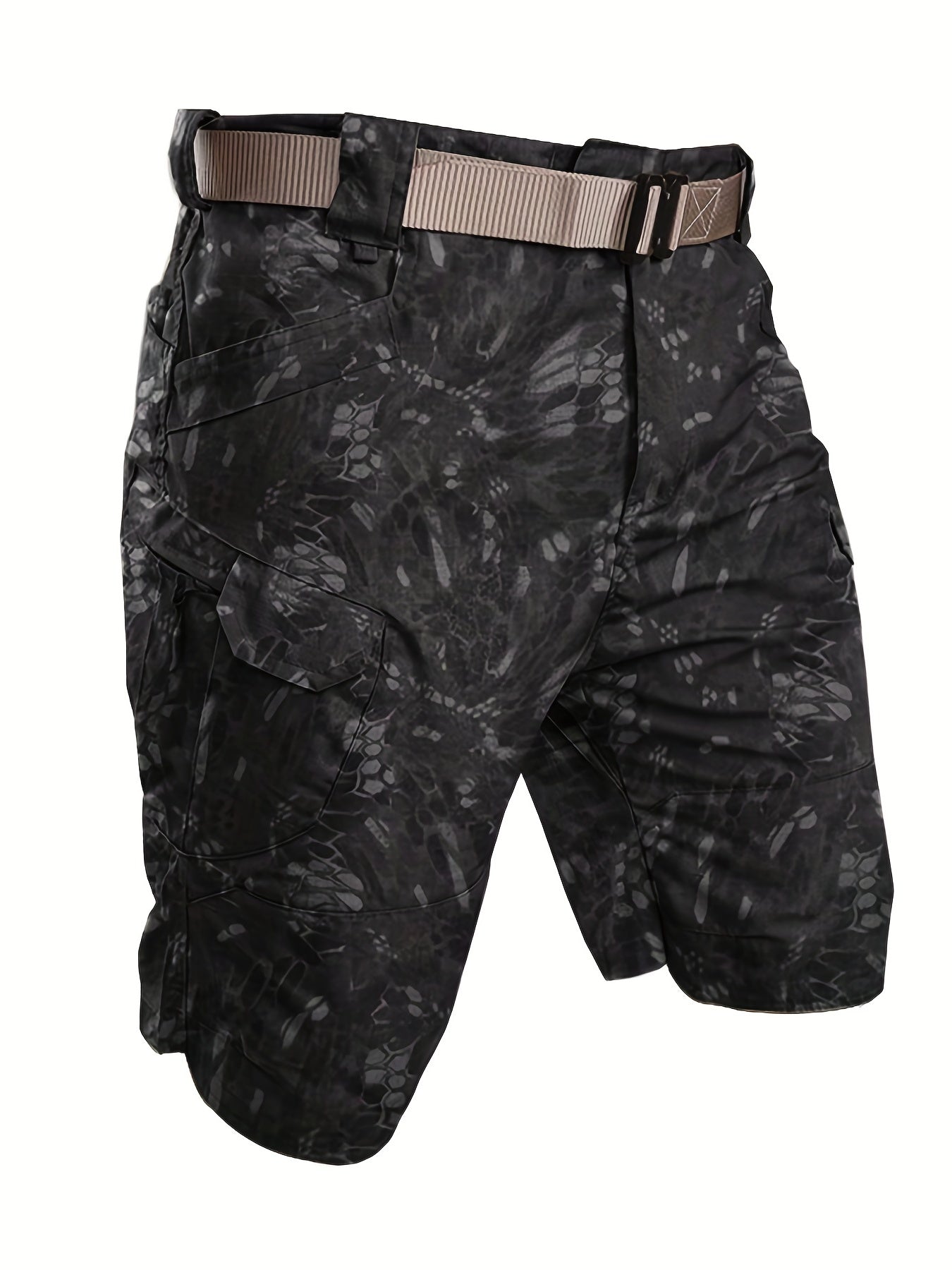 [Polyester Tactical Cargo Shorts] 100% Polyester HOMUG Men's Tactical Cargo Shorts - Quick Dry Summer Workout Shorts with Multi-Pockets, Regular Fit, Solid Color, Non-Stretch Woven Fabric, 200g/m² for Adult