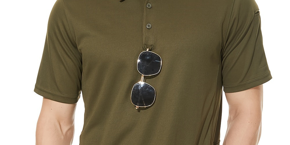 HOPATISEN Men's Short Sleeve Polo Shirt Summer Work Casual Short Sleeve Tops Outdoor Golf Sports Business Casual Polo Lightweight Breathable Moisture Transferring Sweat Wicking Classic Fit