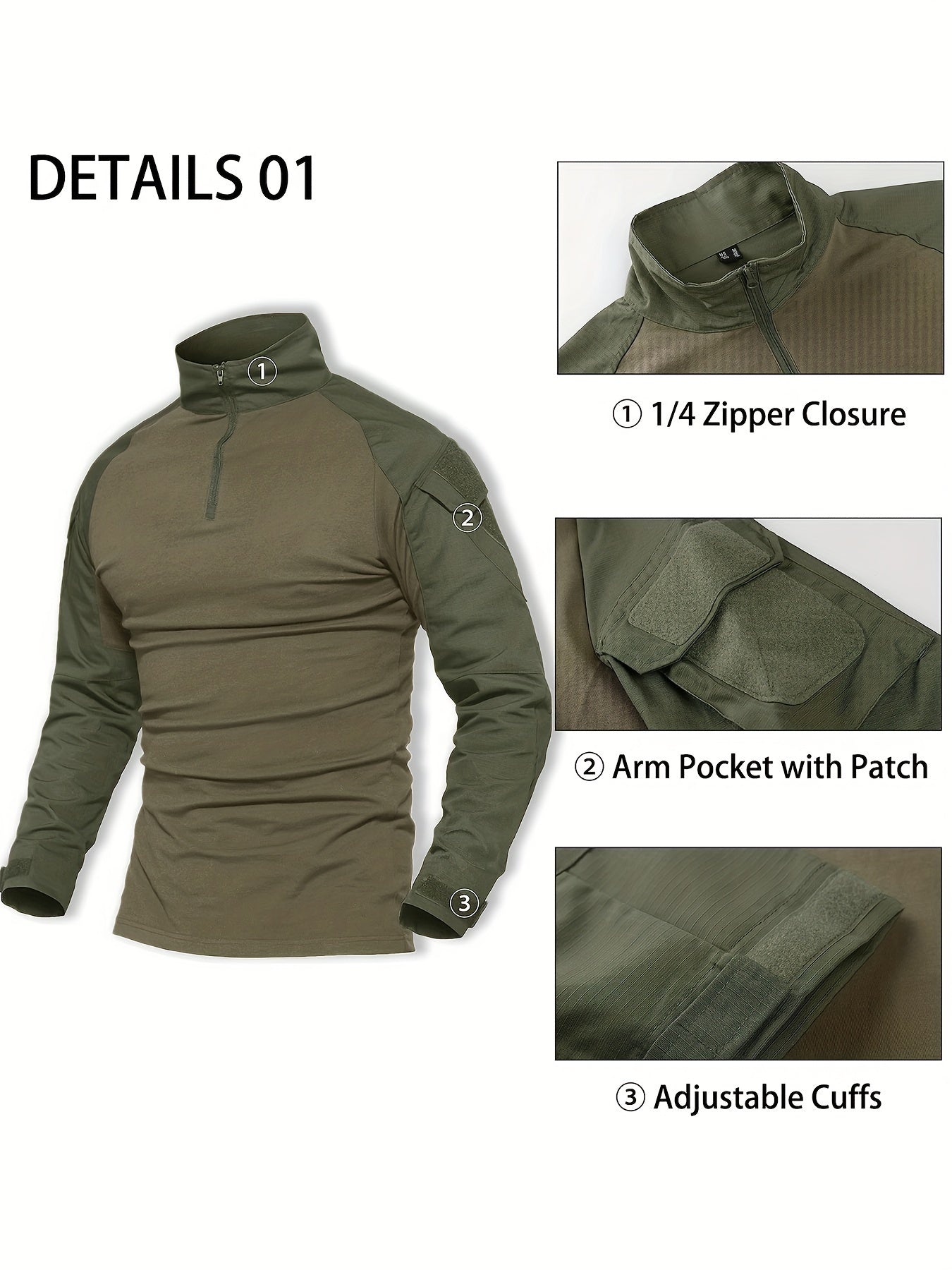 Men's Tactical Long Sleeve T-Shirt 1/4 Zipper Wear And Scratch Resistant Troop Training Tops Tear Resistant Uniforms Outdoor Climbing Hiking Hunting Tops Casual Breathable Comfortable Workwear Adjustable Cuffs Tactical Clothi