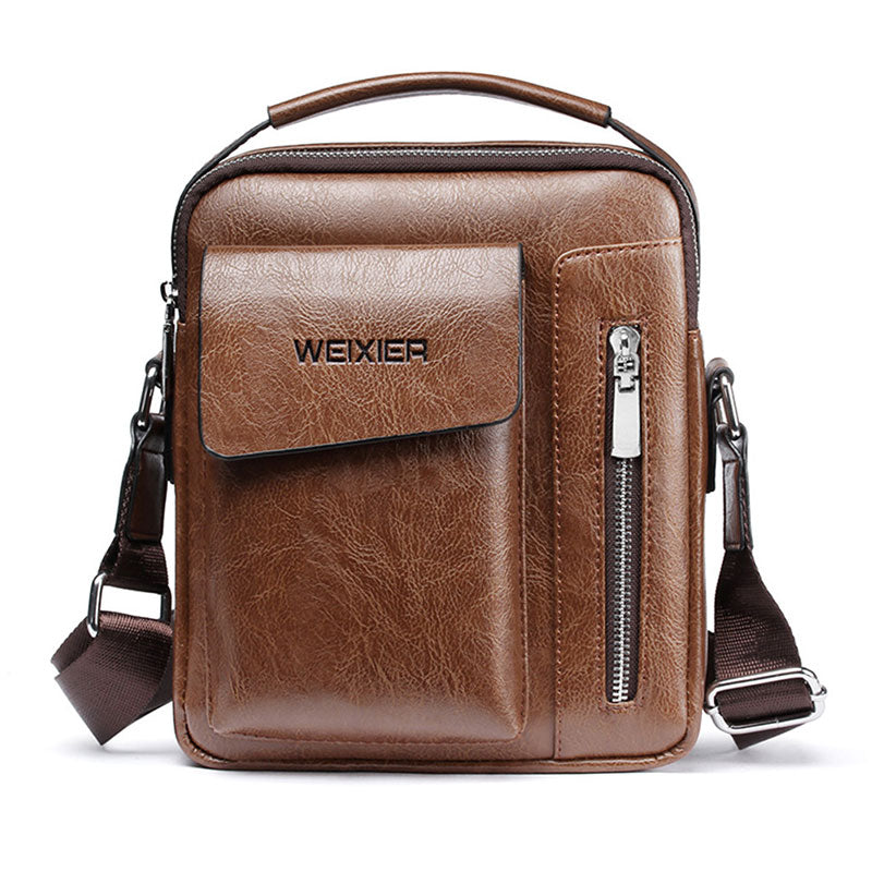 Premium Leather Crossbody Messenger Bag - Multi-Function Business Tote