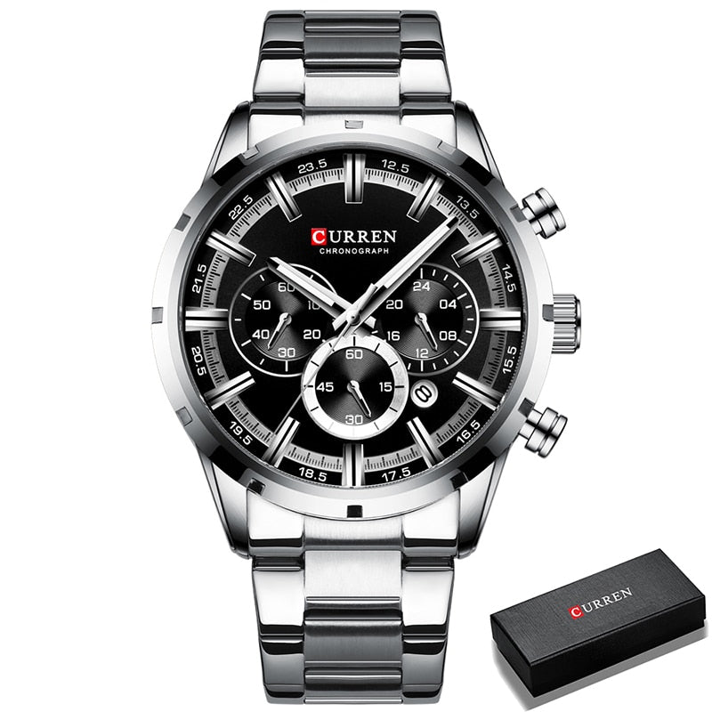 Men Watch Top Brand Luxury Sports Quartz Mens Watches Full Steel Waterproof Chronograph Wristwatch Men Relogio Masculino