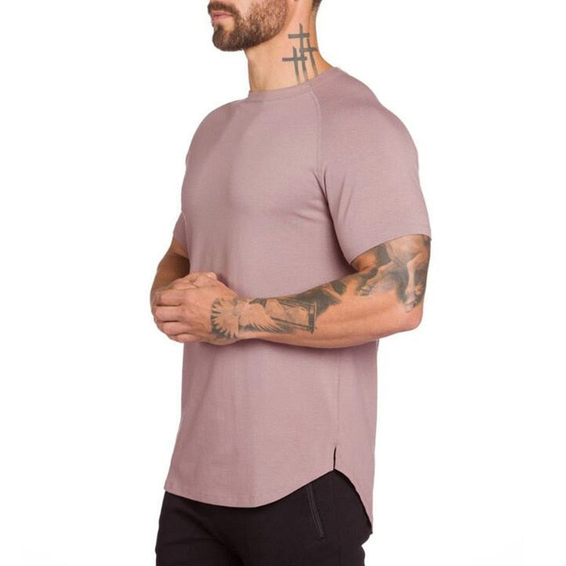 Premium Cotton Fitness T-Shirt - Extended Length Muscle Fit for Gym & Casual Wear
