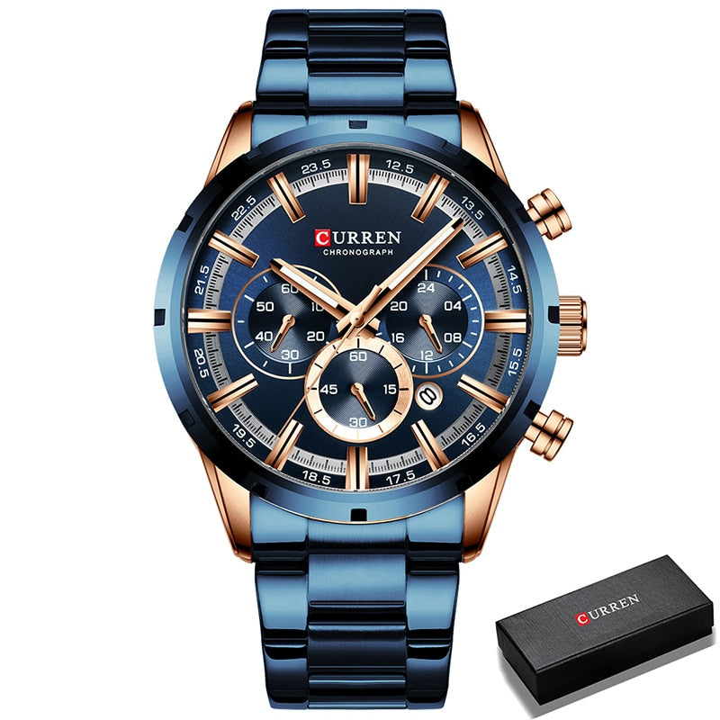Men Watch Top Brand Luxury Sports Quartz Mens Watches Full Steel Waterproof Chronograph Wristwatch Men Relogio Masculino