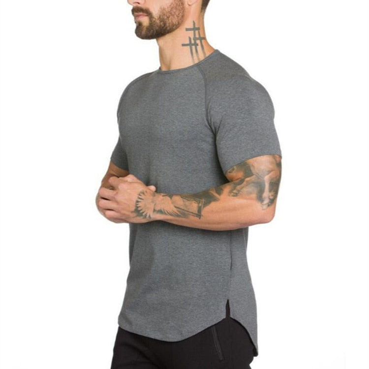 Premium Cotton Fitness T-Shirt - Extended Length Muscle Fit for Gym & Casual Wear