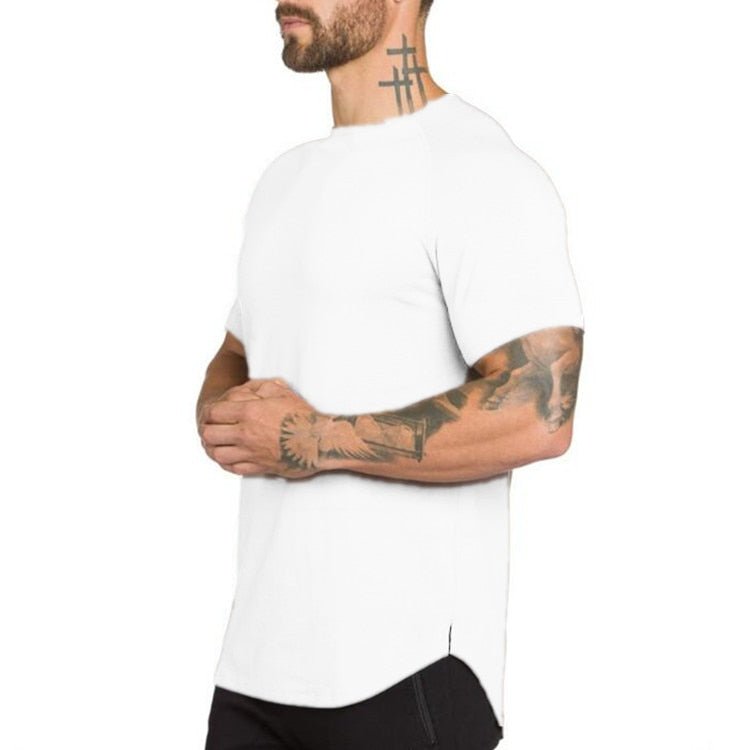 Premium Cotton Fitness T-Shirt - Extended Length Muscle Fit for Gym & Casual Wear