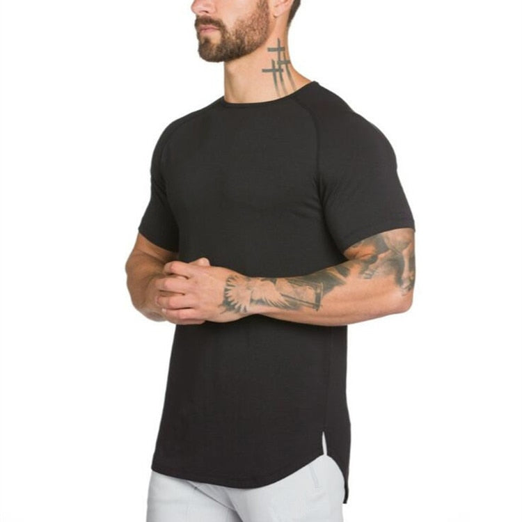 Premium Cotton Fitness T-Shirt - Extended Length Muscle Fit for Gym & Casual Wear