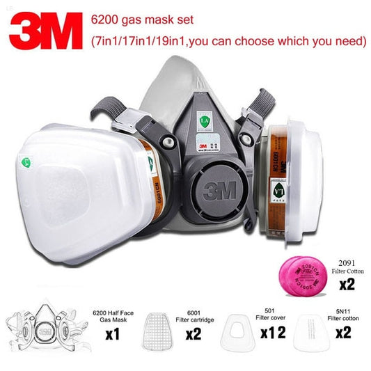 3M 6200 Mask for forest fire smoke and ash Gas Mask Gas-Proof Half Face Mask Series Combination Matched with 6001/2091/5n11 Filters Chemical Organic Protection