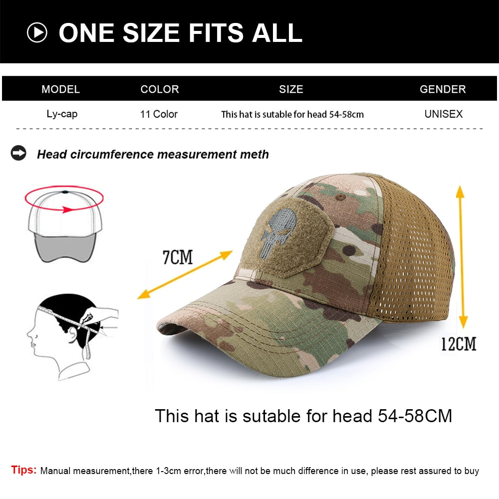 Tactical Mesh Baseball Cap - Breathable Camo Trucker Hat for Outdoor Adventures